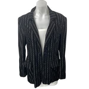 Ilona Women's Black Velvet Velour Striped Long Sleeve Blazer Coat Jacket Size S